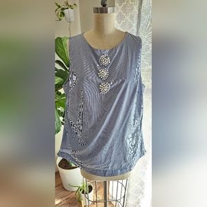 Banana Republic sleeveless blue&white striped tank with white beaded detail
